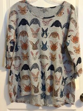 Shana Gray Bunny with Glasses Print Top